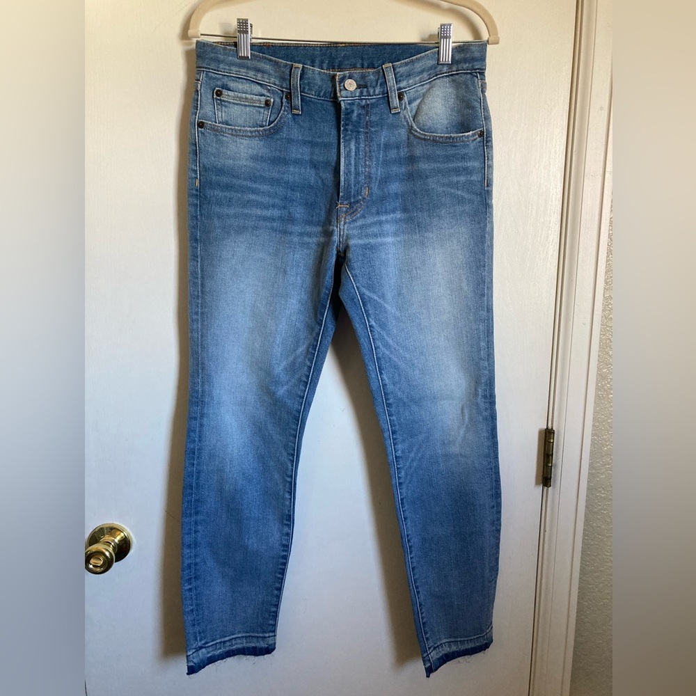 Frye Light Wash Straight Leg Distressed Raw Hem Denim Jeans #S